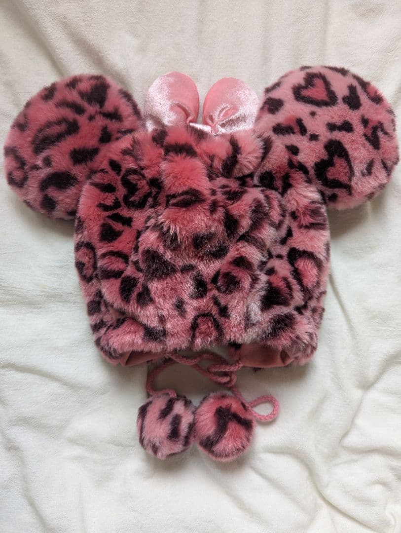 ディズニー ミニー ピンクヒョウ柄 ファー帽子
