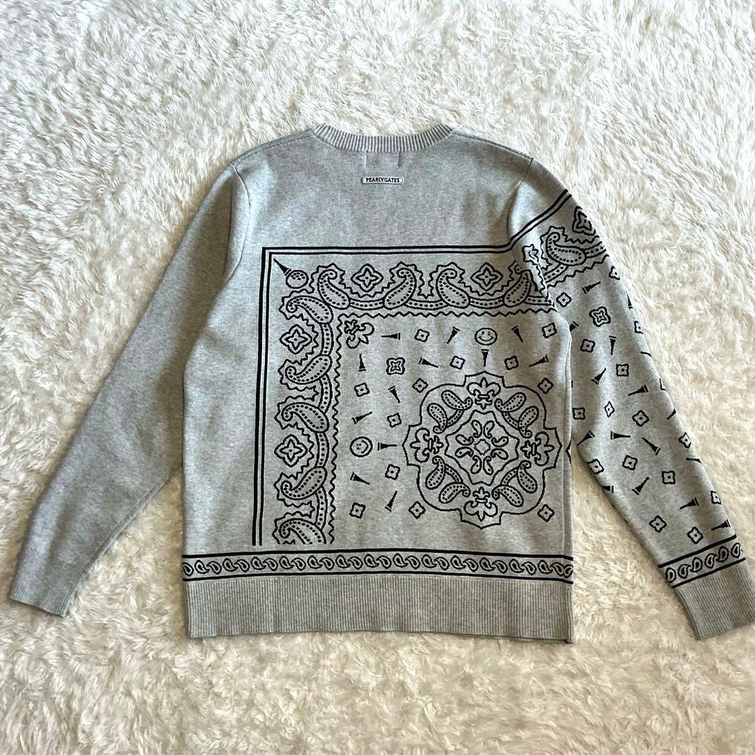 【美品】PEARLY GATES クルーネックニットプルオーバー　ライトグレー