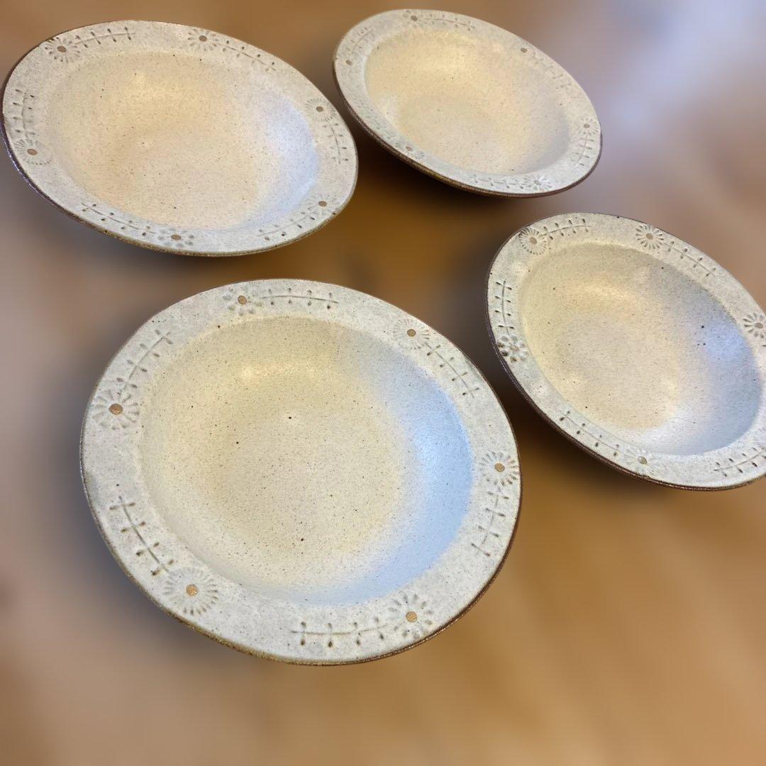 よしざわ窯oldwhite 花のスープ皿〈金彩〉 4枚セット