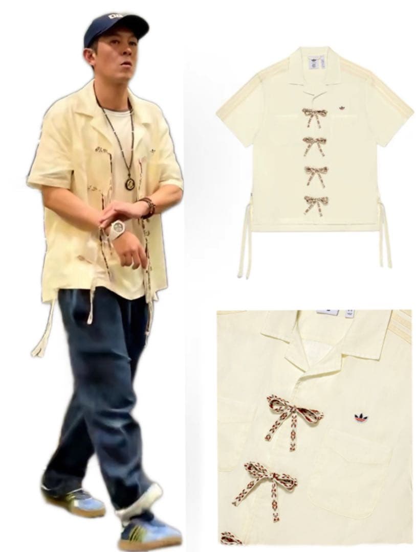 新品M ADIDAS X CLOT ボウリングシャツ ホワイトJP1599