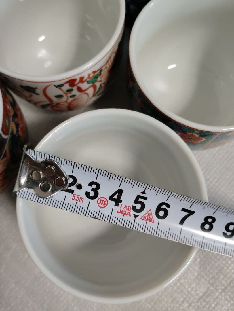 未使用　有田焼　南山窯　絵変わり　蓋付き碗揃　蒸し碗　　5客　茶碗蒸し　色絵