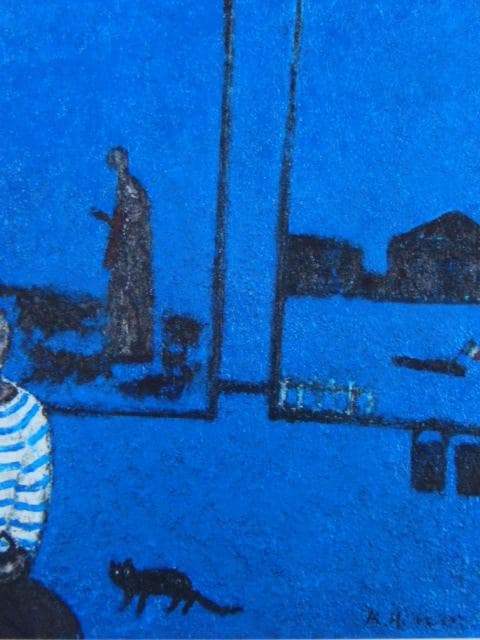 日野 耕之祐「男とネコ」、希少画集より、状態良好、新品高級額装付
