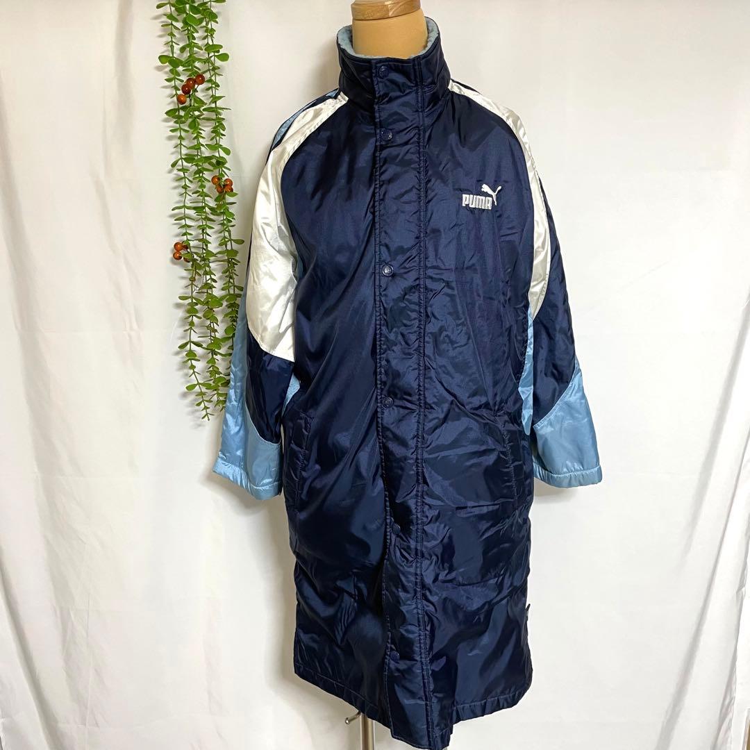 プーマ PUMAのロゴ入りベンチコート 裏起毛 白/紺/水色 サイズ150