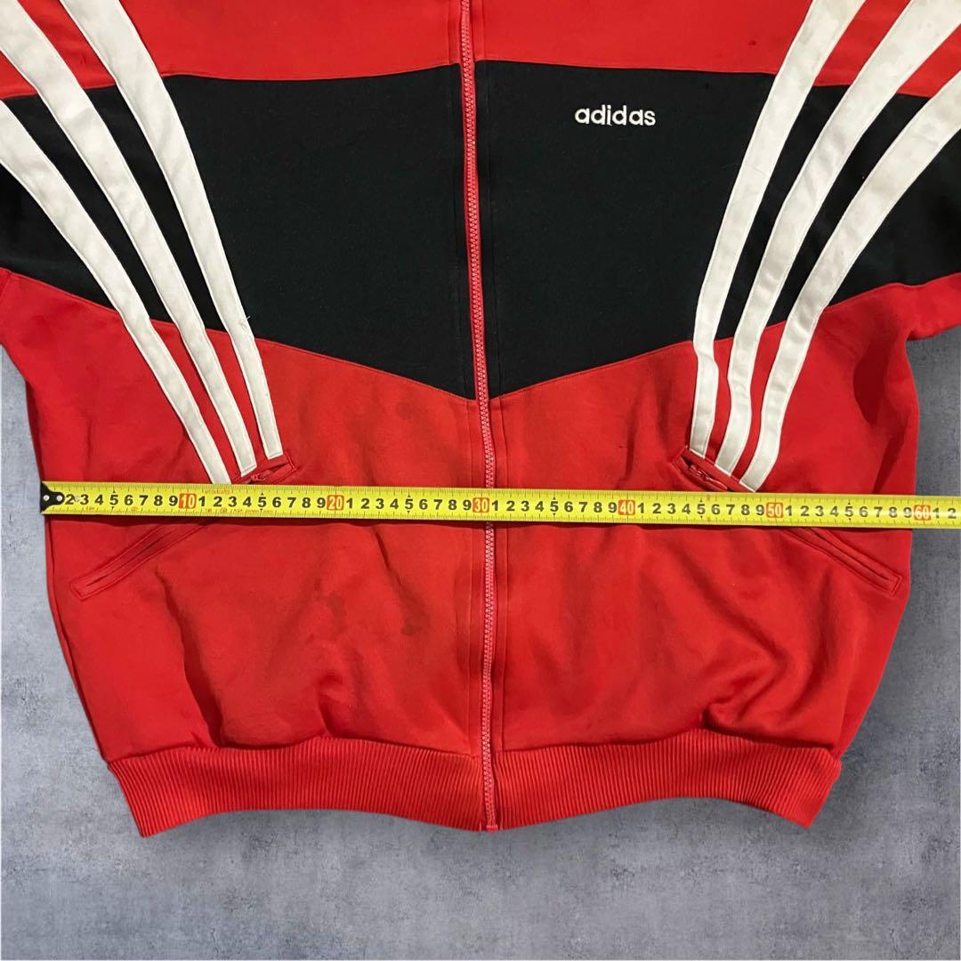adidas 90s トラックジャケット L相当 赤黒 ワイドシルエット**