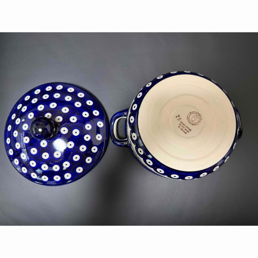 ポーランド食器 スープボウルハンドル 蓋つき15cm ポーリッシュポタリー