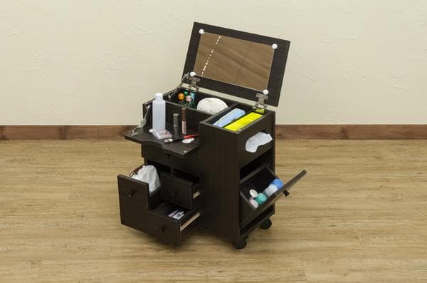 《新品・送料無料》収納いっぱいコスメワゴン　DBR/WH