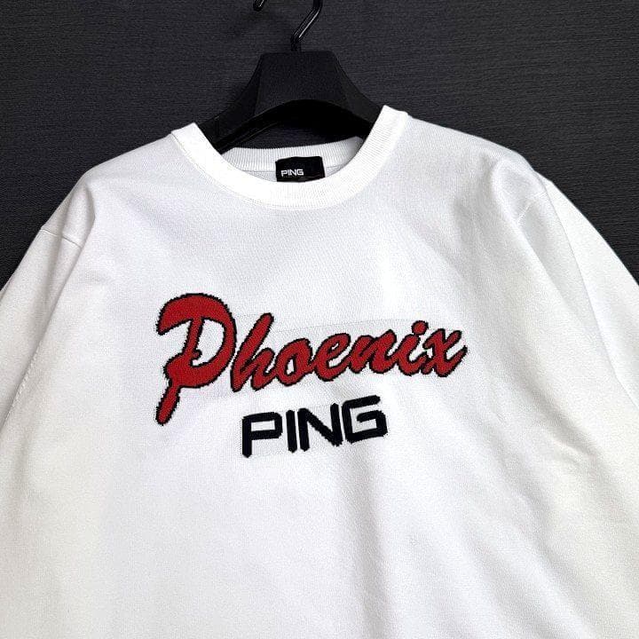 新品 PING ピン ゴルフ ジャガード クルーネック ニット 白 LL