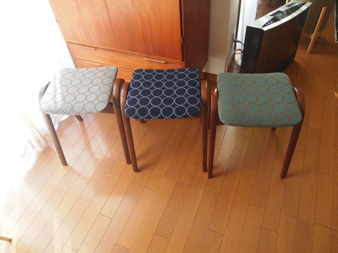 ミナペルホネン 秋田木工 剣持スツールC ハンドメイド タンバリン 生地 チェア