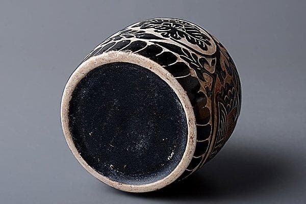 u382 希少品　骨董　古美術　中国古玩　宋磁州窯瓶 花瓶 水差 鳥 黒