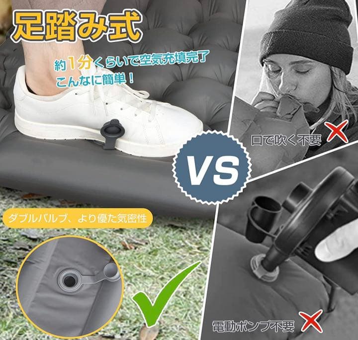 車中泊マット 携帯便利 【厚7.5cm長194cm幅72cm】 (グレー)
