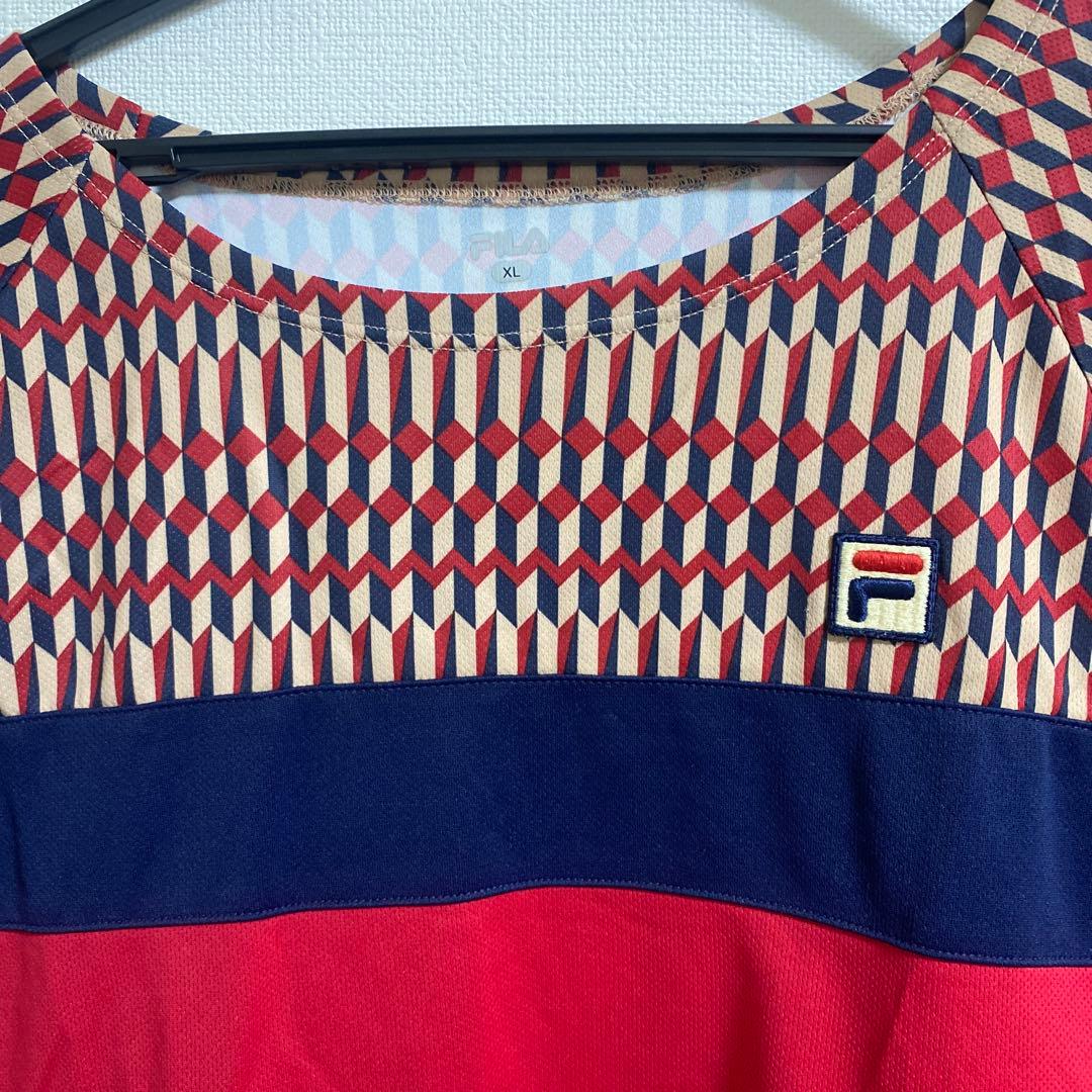 FILA テニス　上下セット　レディース　テニスウェア　XL M 赤　柄