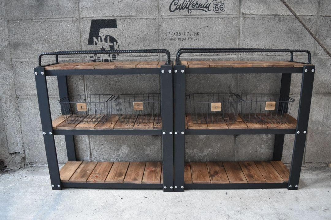 【かごつき】男前インテリア　棚　２台　植物　多肉植物　インダストリアル 5080