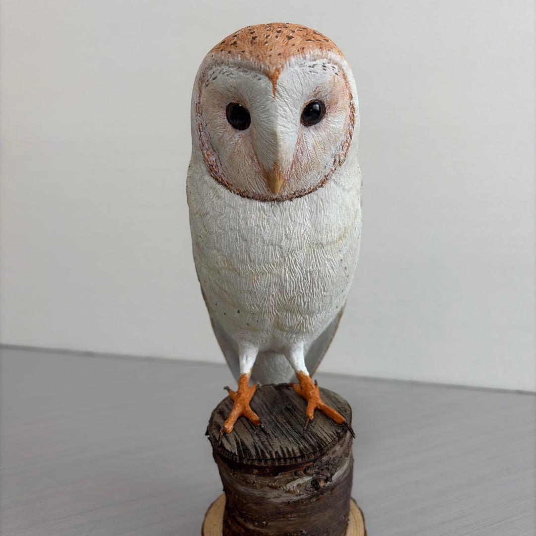 野鳥.メンフクロウ　バードカービング　野鳥彫刻　木彫り野鳥　一点物　ハンドメイド