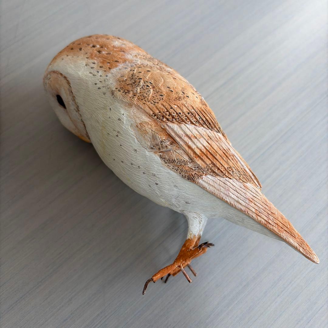 野鳥.メンフクロウ　バードカービング　野鳥彫刻　木彫り野鳥　一点物　ハンドメイド