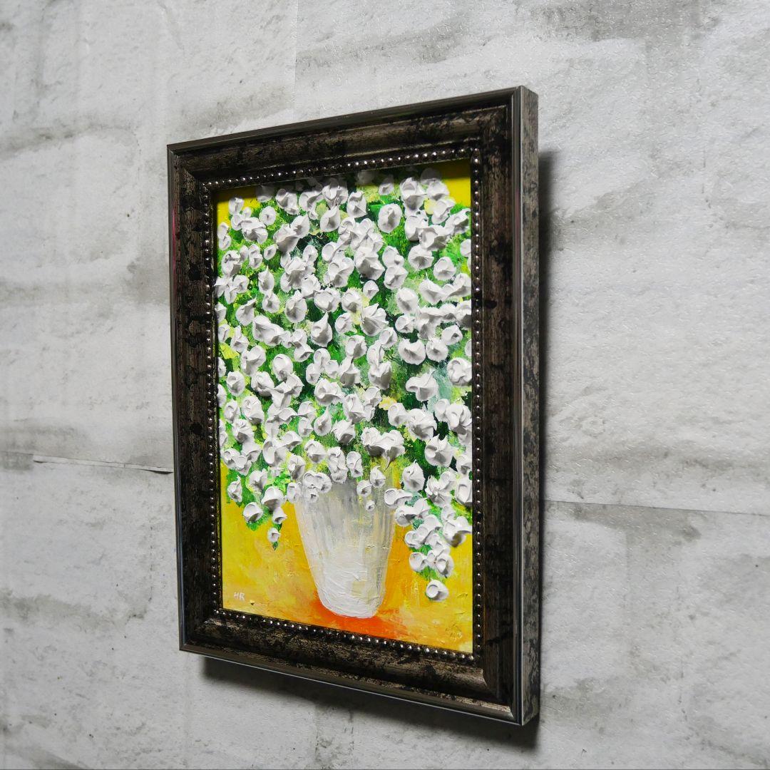 油絵 ミニ絵画2L【かすみ草】