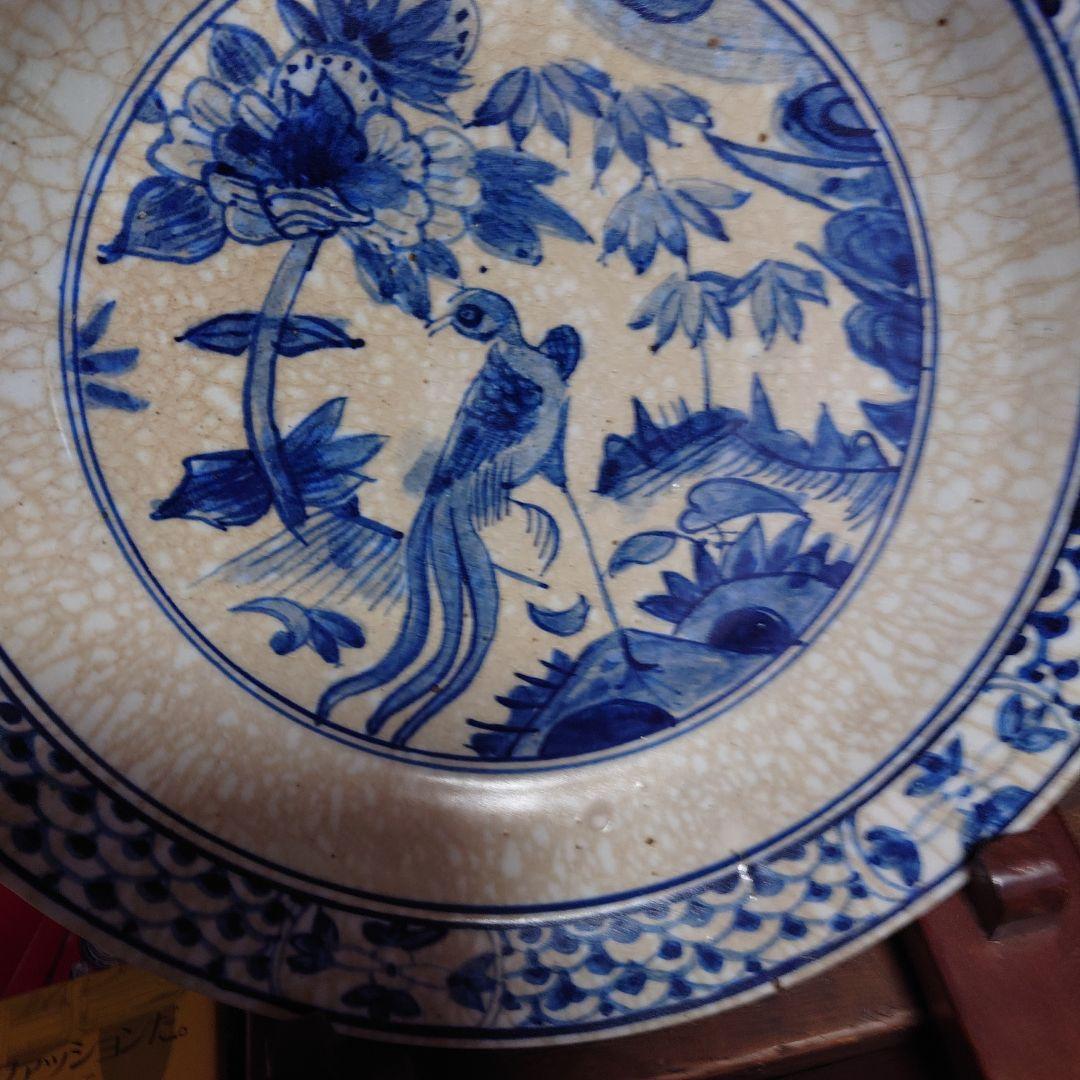 中国　古染　花鳥紋尺皿 清朝中期　古美術　骨董　中国美術