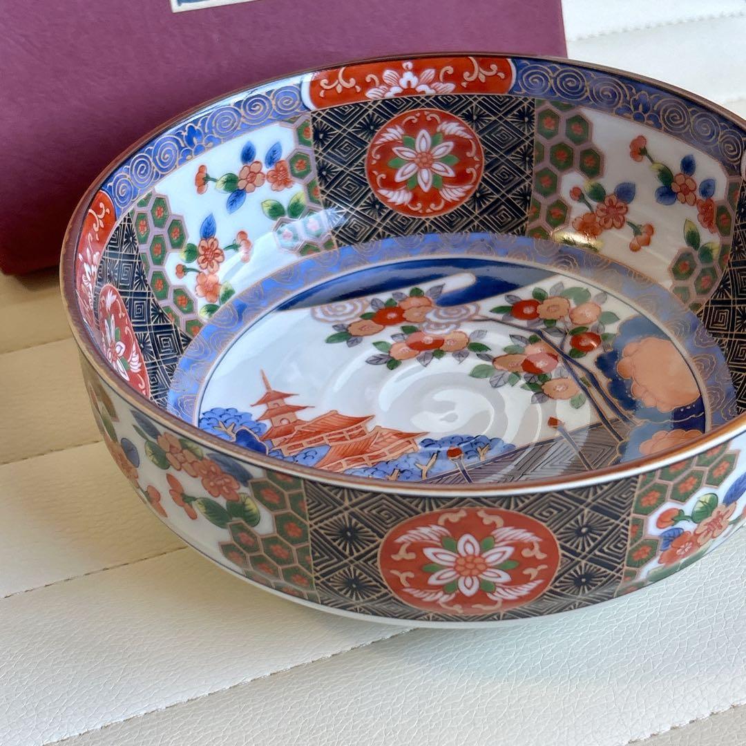 三洋陶器　龍峰窯　染錦亀甲花紋　大鉢　菓子鉢　古伊万里　赤絵　盛鉢　煮物鉢　色絵
