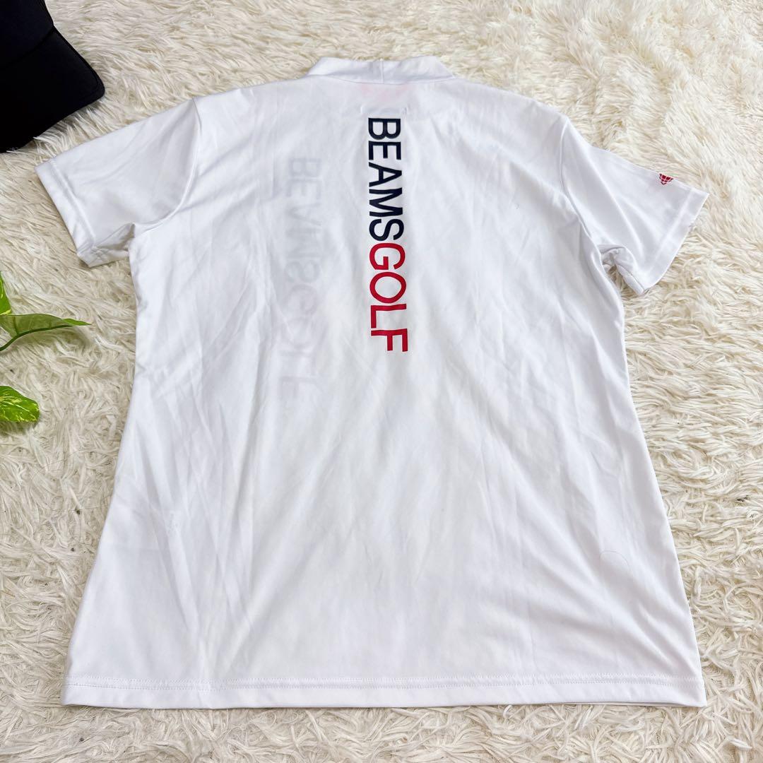 【ビームスゴルフ】極美品 モックネック ホワイト ビックロゴ L レディース