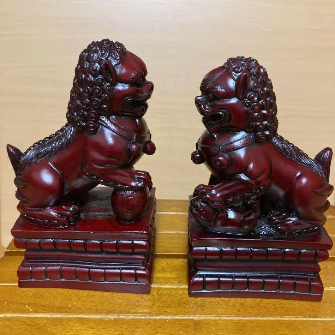 縁起物　置物　中国　台湾　石彫刻　祥獅　2個　アンティーク　美術品