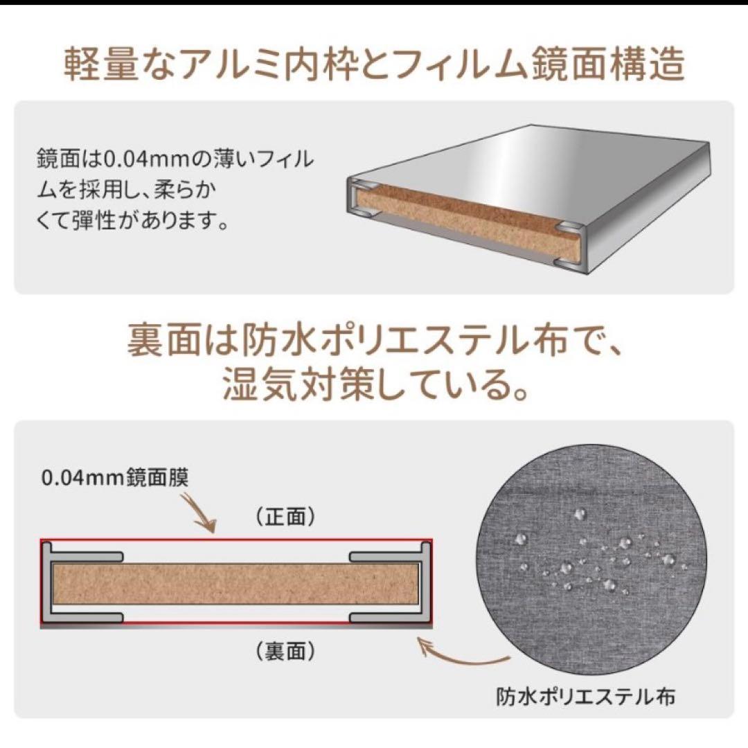 キャスター付き鏡 全身鏡 割れない鏡 フィルムミラー 幅80cm×100cm 白
