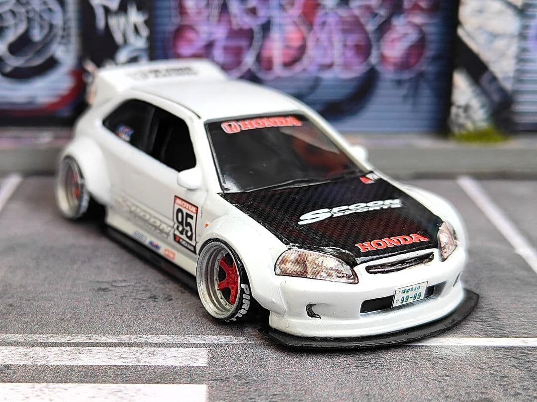 ホットウィールカスタム ホンダ シビック Ek9 環状族l 段リム☆トミカ改造