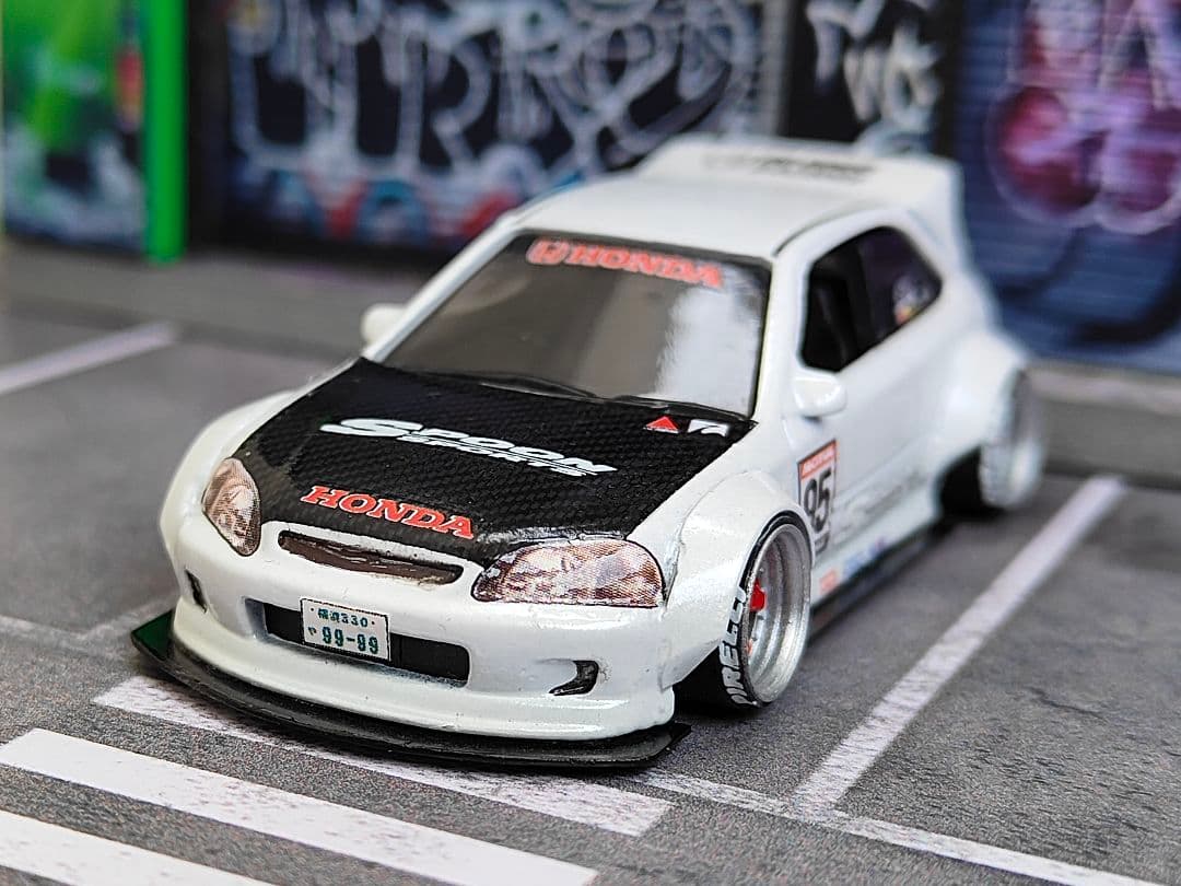 ホットウィールカスタム ホンダ シビック Ek9 環状族l 段リム☆トミカ改造