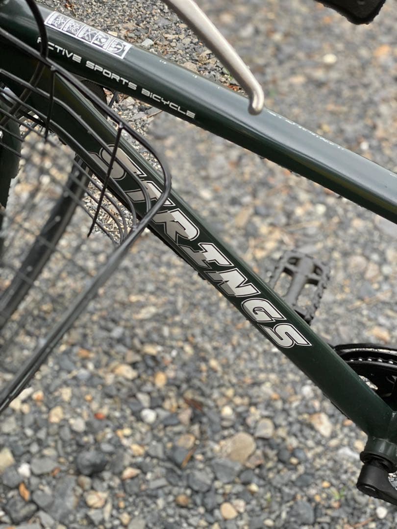SRINGS シティサイクル ダークグリーン 前カゴ付き