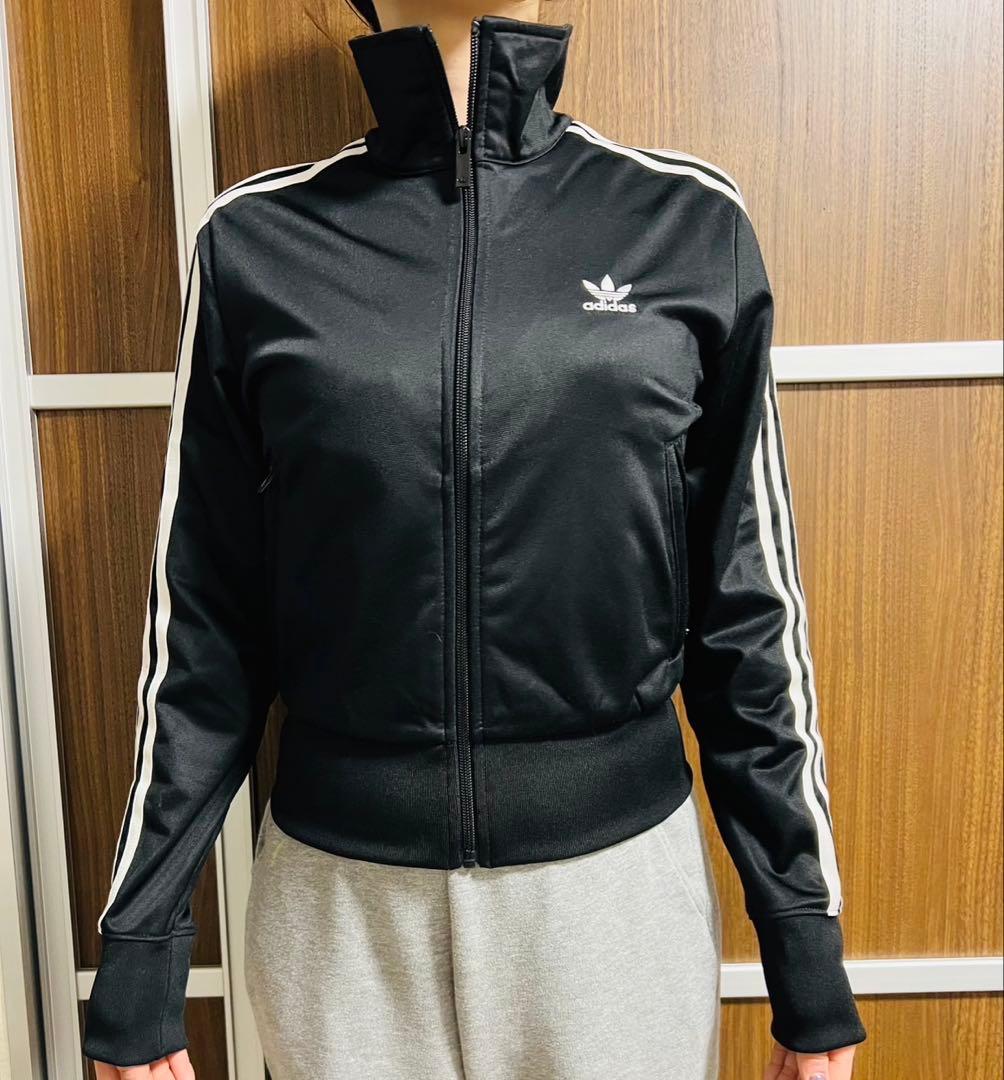 adidas トラックジャケット サイズS相当 黒 ✕ 白ストライプ