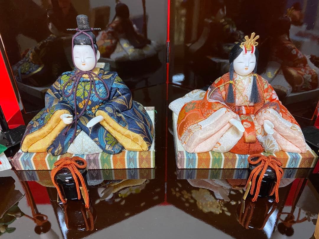 雛人形　木村一秀作　江戸木目込み人形　親王飾り　会津曙塗り収納セット
