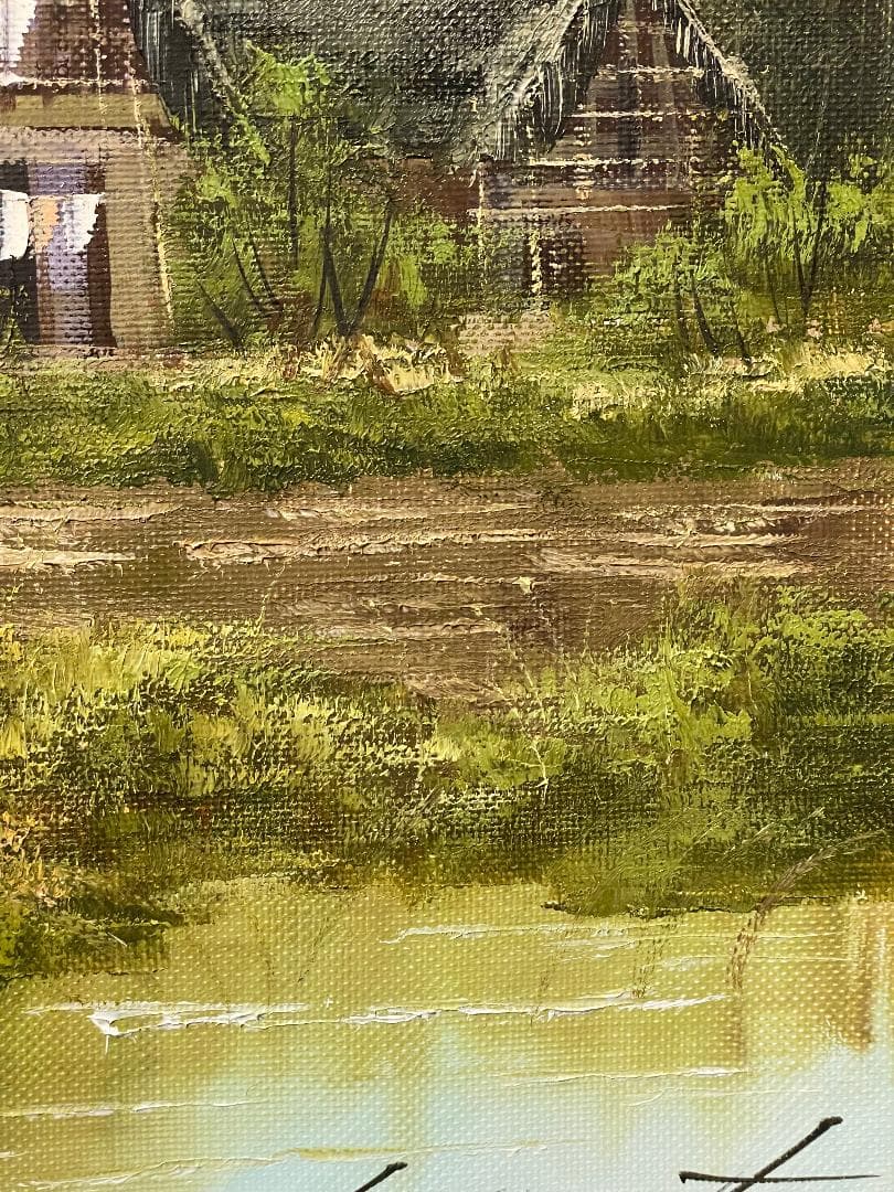 「真作」松本弘「合掌造りの里」風景画　油彩画　額装　サイン有り　F8号