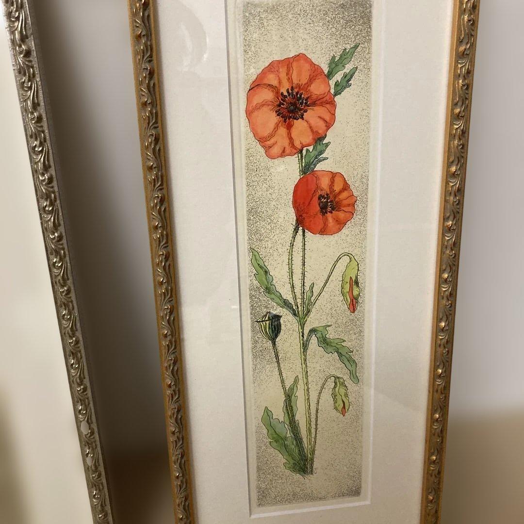 花の絵画3点セット　英国ビクトリア王朝時代の復刻版画