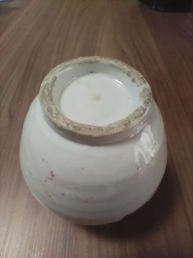 手描き模様の丸型陶器花瓶、油壺江戸後期。
