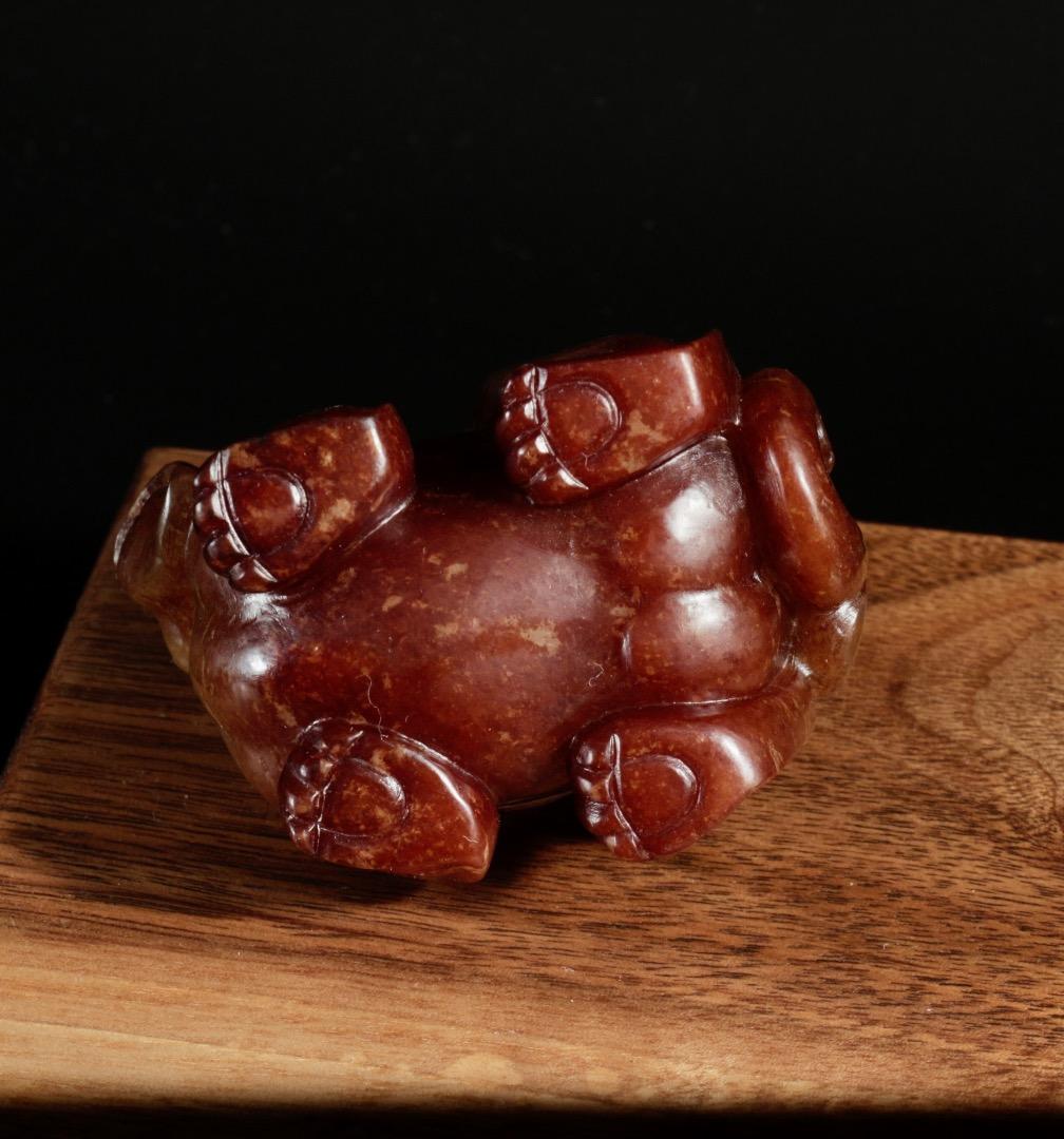 中古 和田玉 天禄彫刻 握り玉 瑞獣 玉細工 CL0065