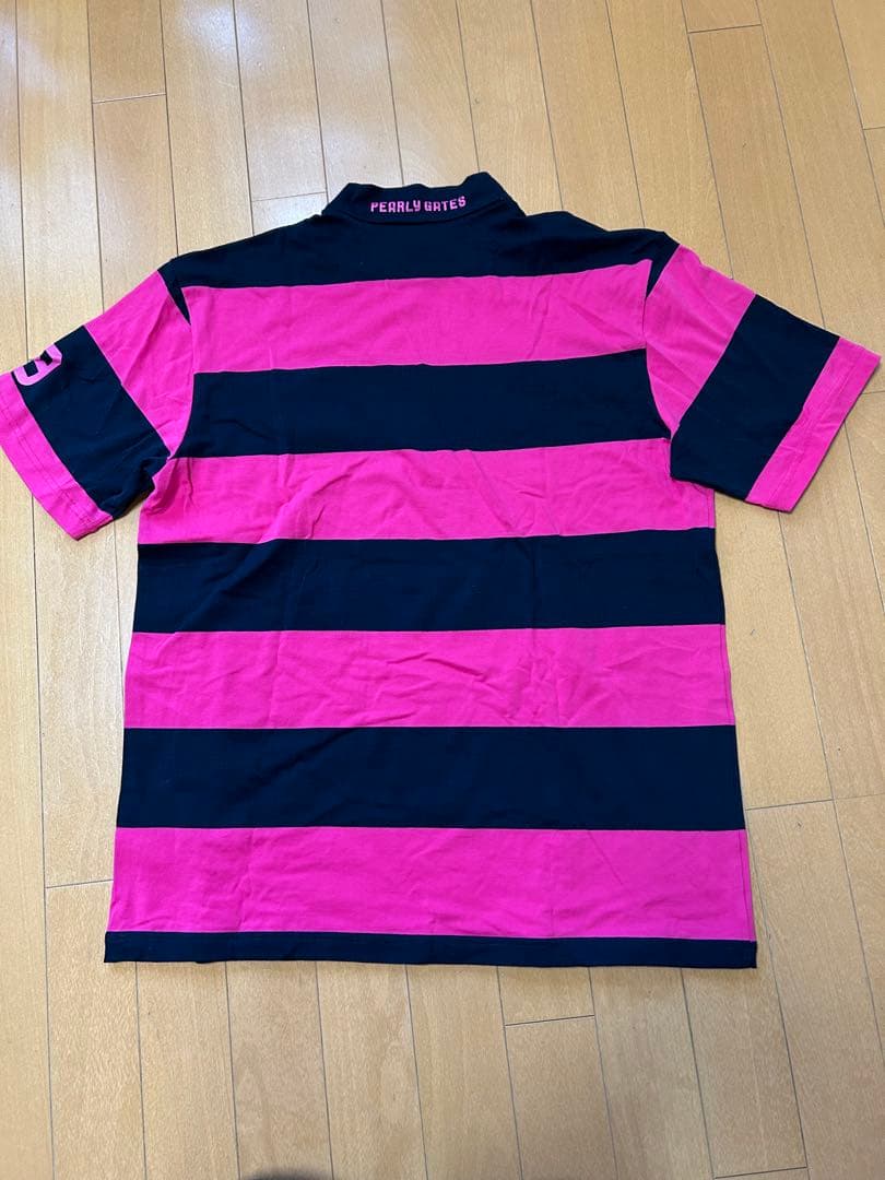 PEARLY GATES ピンク黒ストライプモックネックシャツ