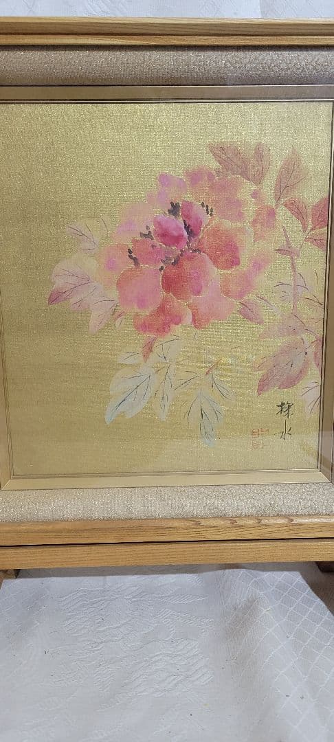 門井掬水　色紙絵　置形色紙額付　鏑木清方の門人　書画、骨董品、美術品