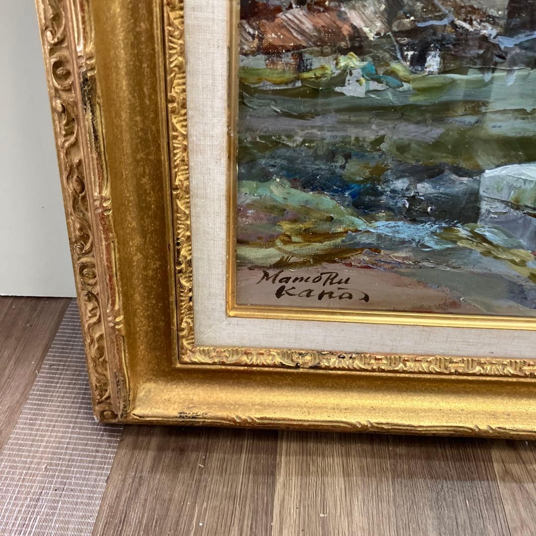 真作 加納守 油彩画 油絵 F10号 風景画 金彩 額装 サイン入り 昭和レトロ