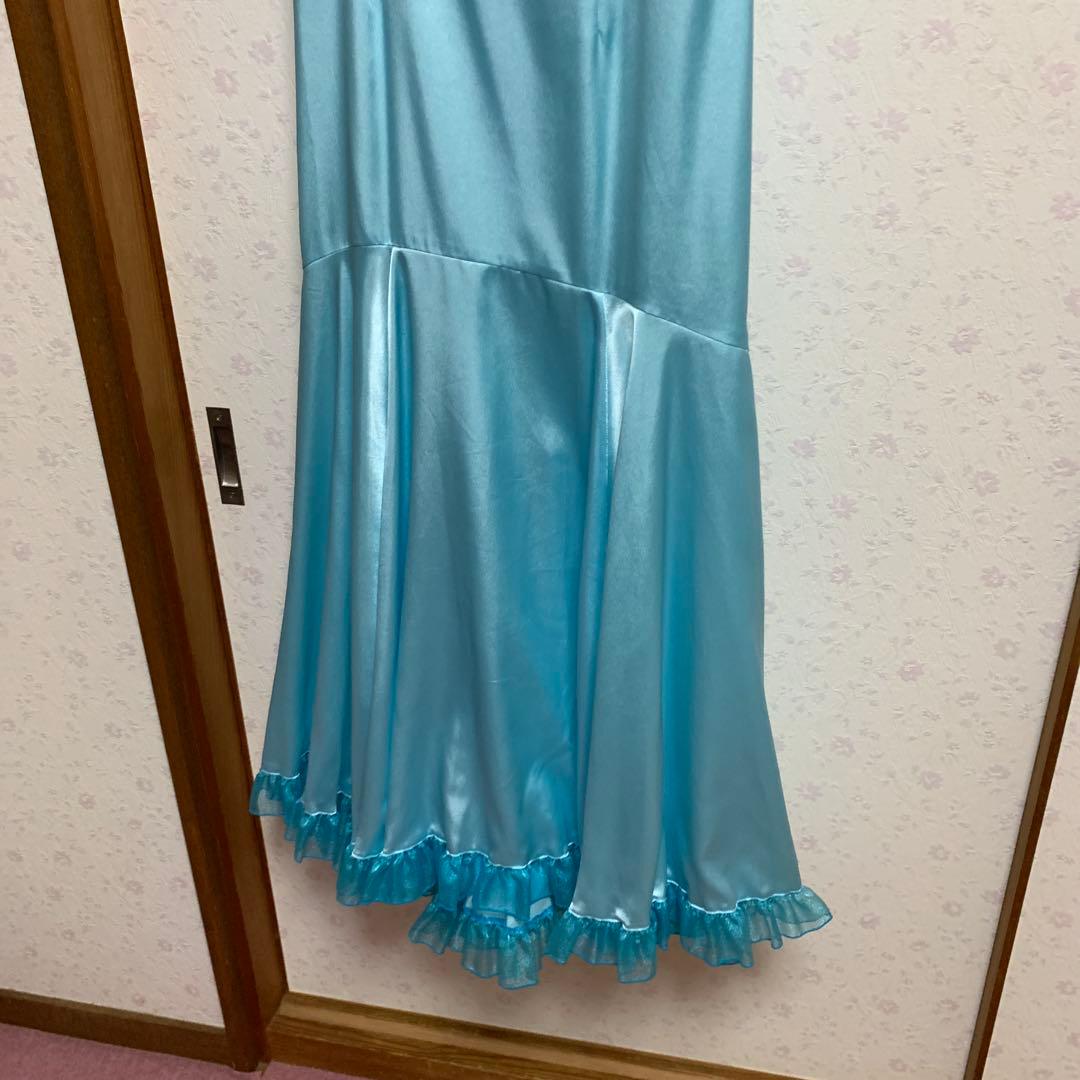 水色フラダンスドレス 大きなリボン付き