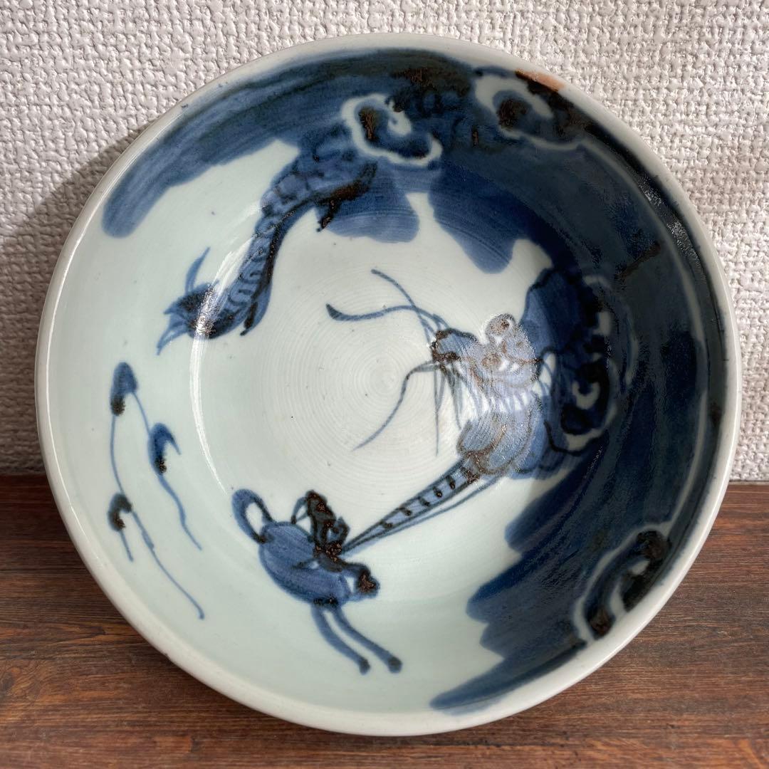 昭和中期 龍構図海老文様 染付小鉢 5枚揃い 昭和レトロ 和食器 古器