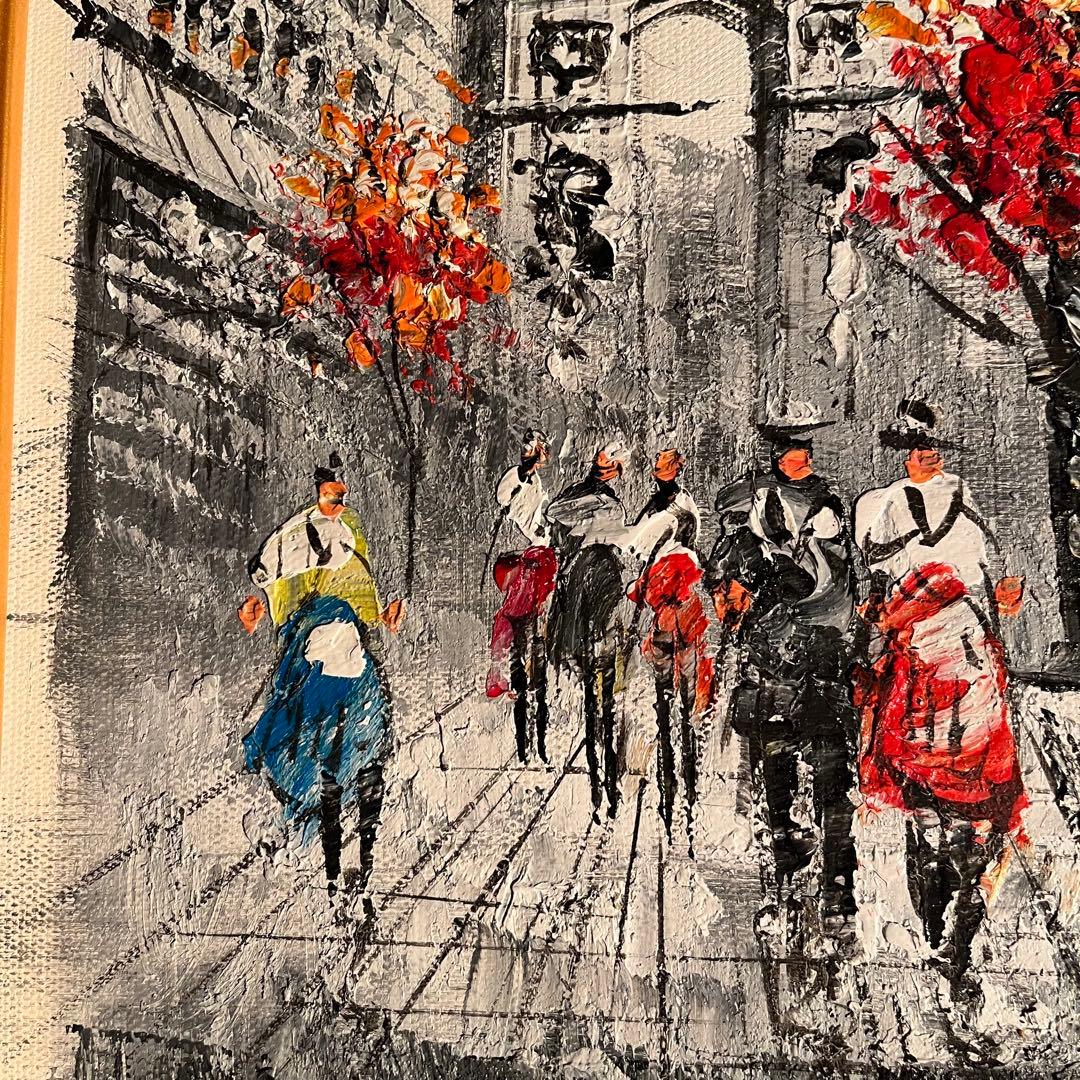 手書き油絵 パリの風景 凱旋門 額付 肉筆絵画 インテリア 油彩画