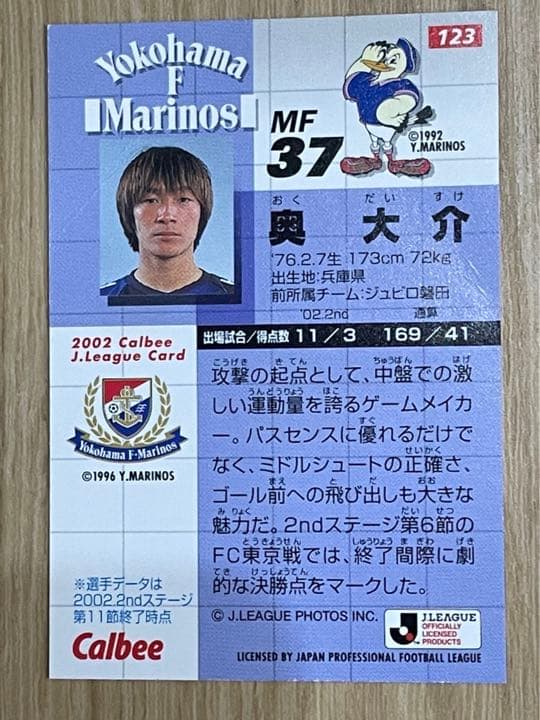 【直筆サインカード】奥大介　サッカー　横浜F・マリノス　日本代表