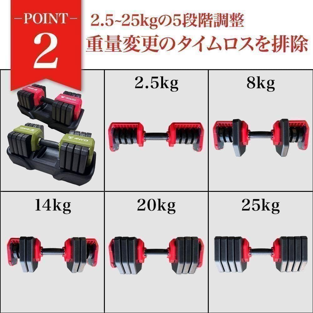 可変式ダンベル 25kg 2個セット オリーブ 可変式 筋トレ K316