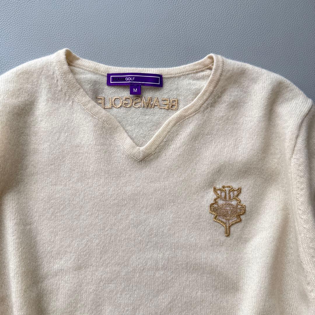 BEAMS GOLF カシミヤ100% Vネックセーター M ビームス　白　美品