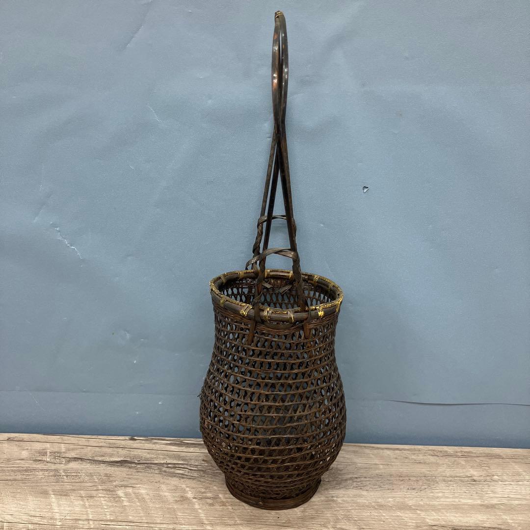 B-壁 竹細工 花籠 持ち手付き 花器 華道具 竹細工 花籠 花器 花入れ