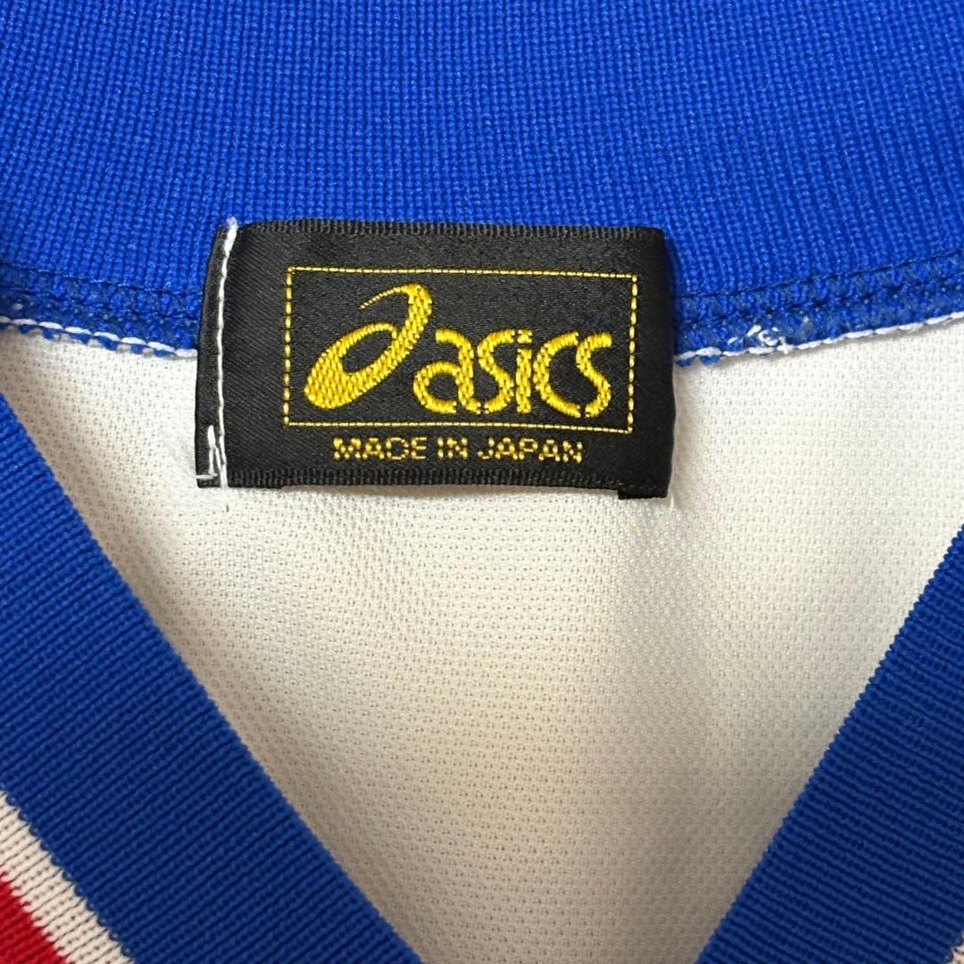90s ASICS ゲームシャツ 日本製 サッカーシャツ ビッグロゴ 青白 レア
