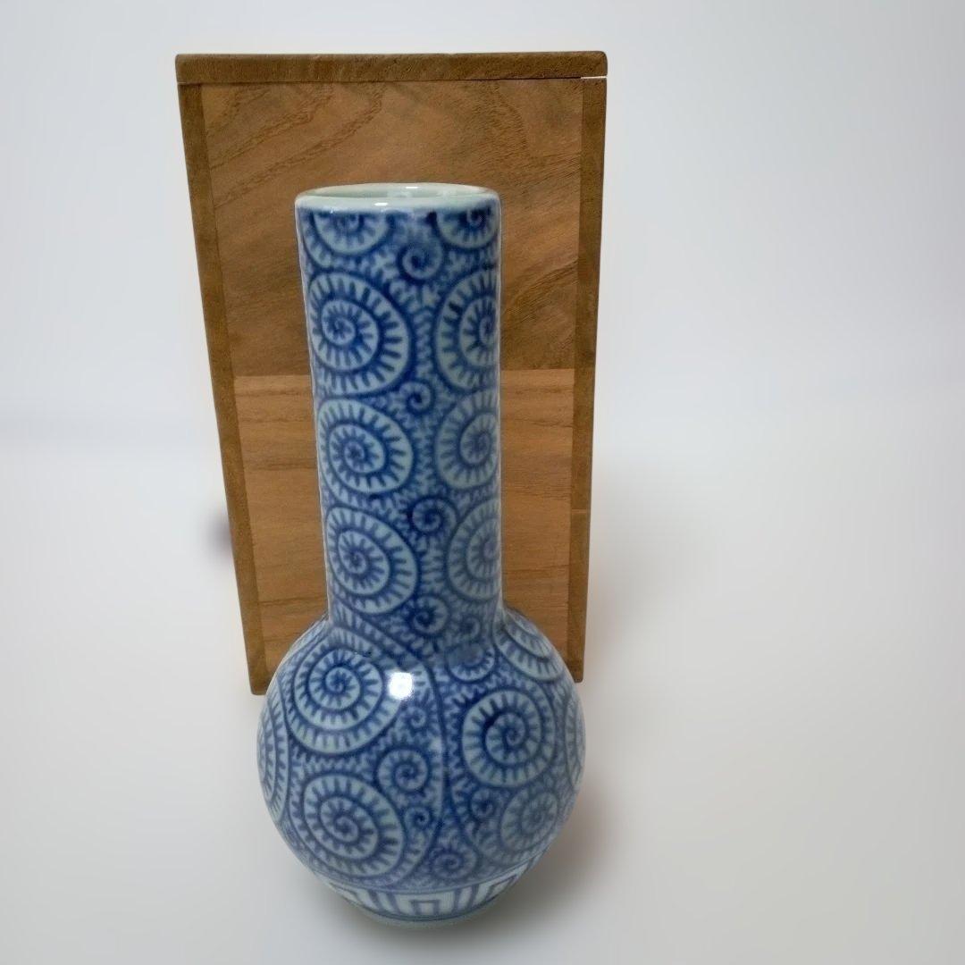 時代物　伊万里　唐草模様　杓立　花瓶　箱付き