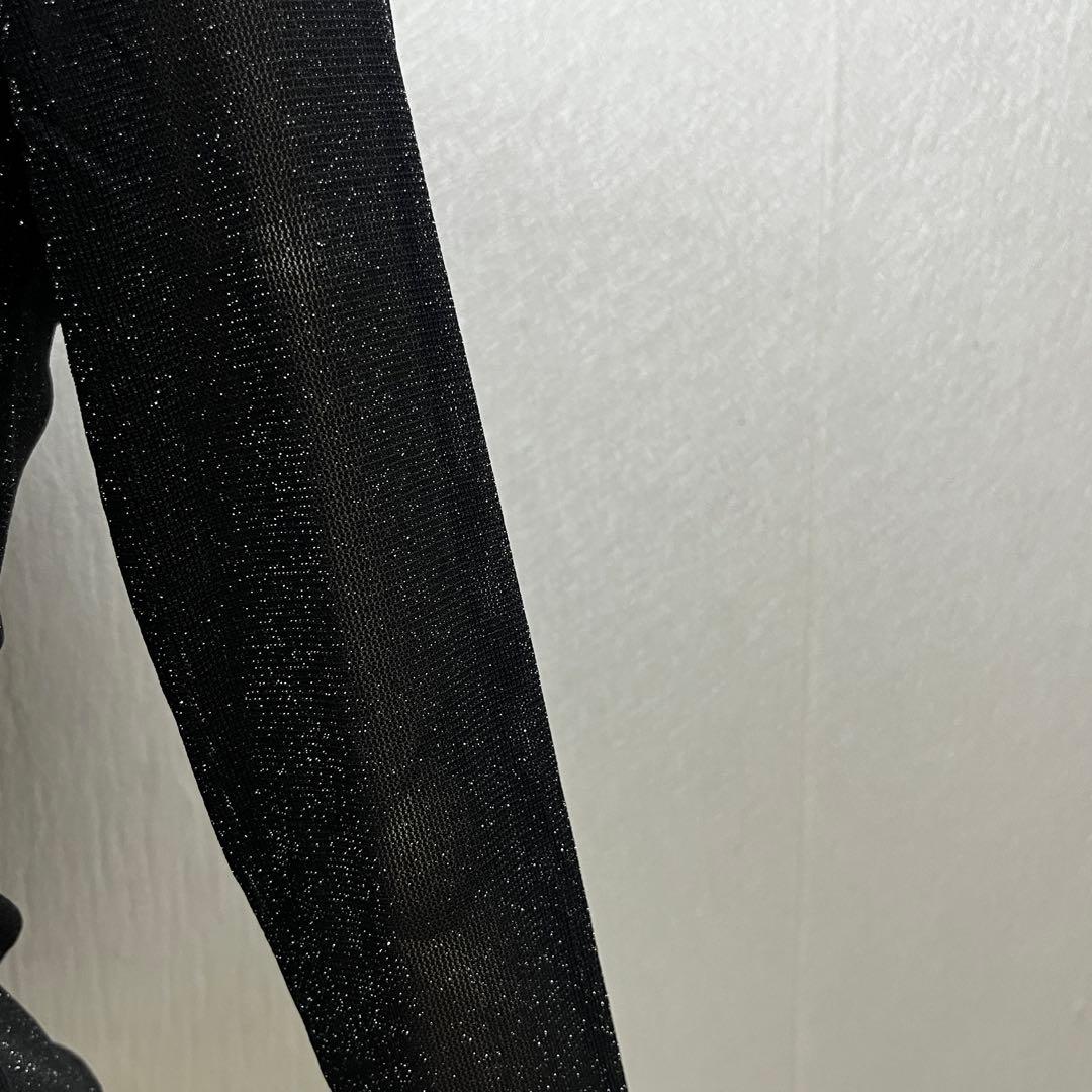 新品 社交ダンス トップス パワーネット ブラックラメ サイズ L