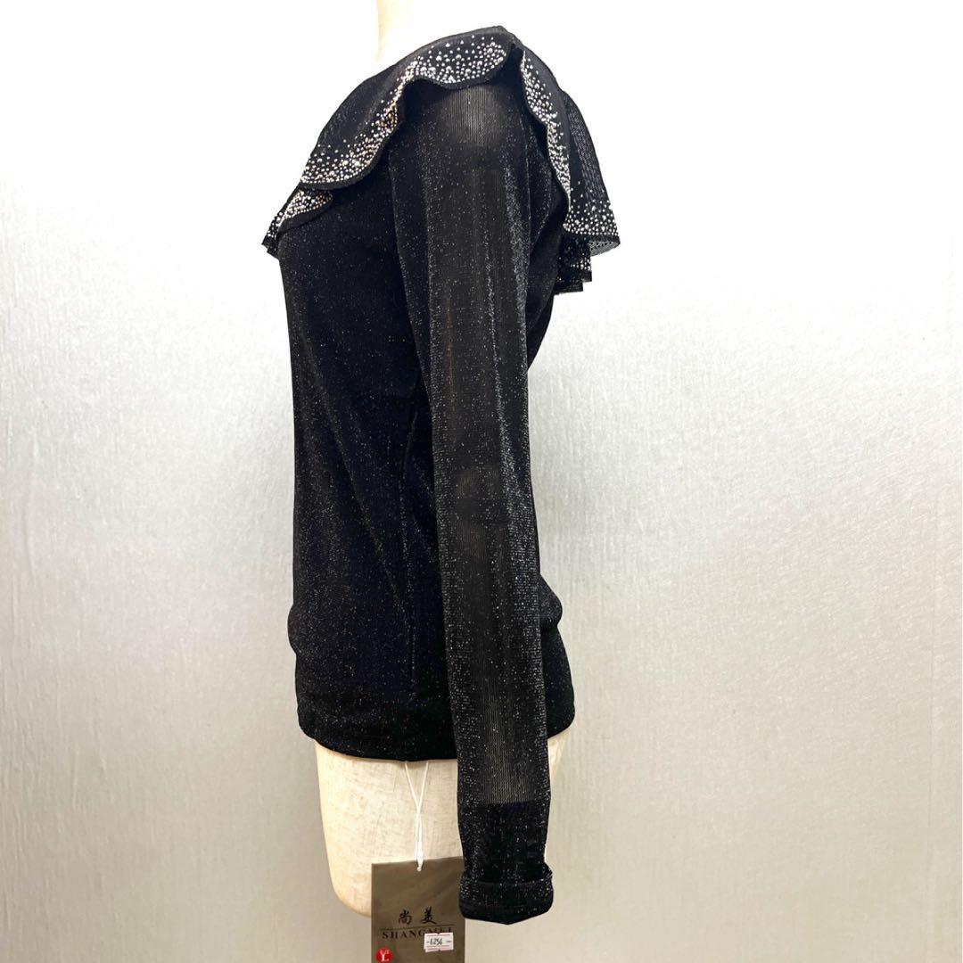 新品 社交ダンス トップス パワーネット ブラックラメ サイズ L