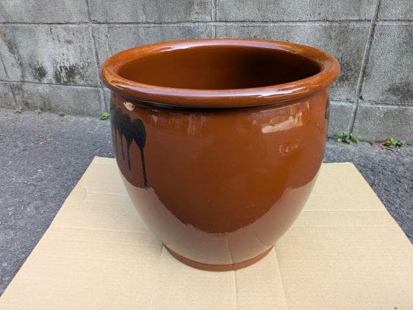 Ｙ【中古品】久松窯 10号 蓋付き 約18L 丸甕 壺 陶器製 保存容器