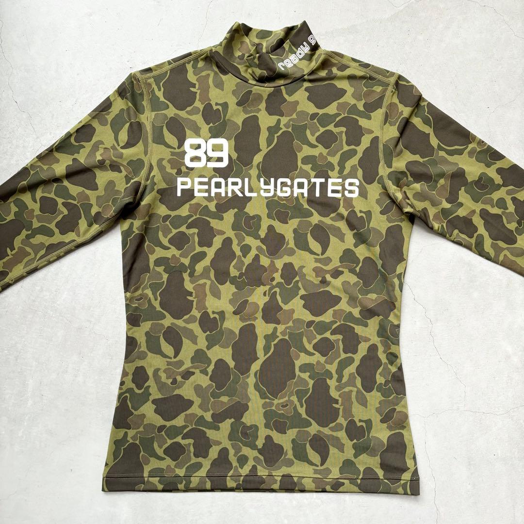 【極美品】PEARLY GATES 長袖インナーモックネックシャツ ロゴ 迷彩