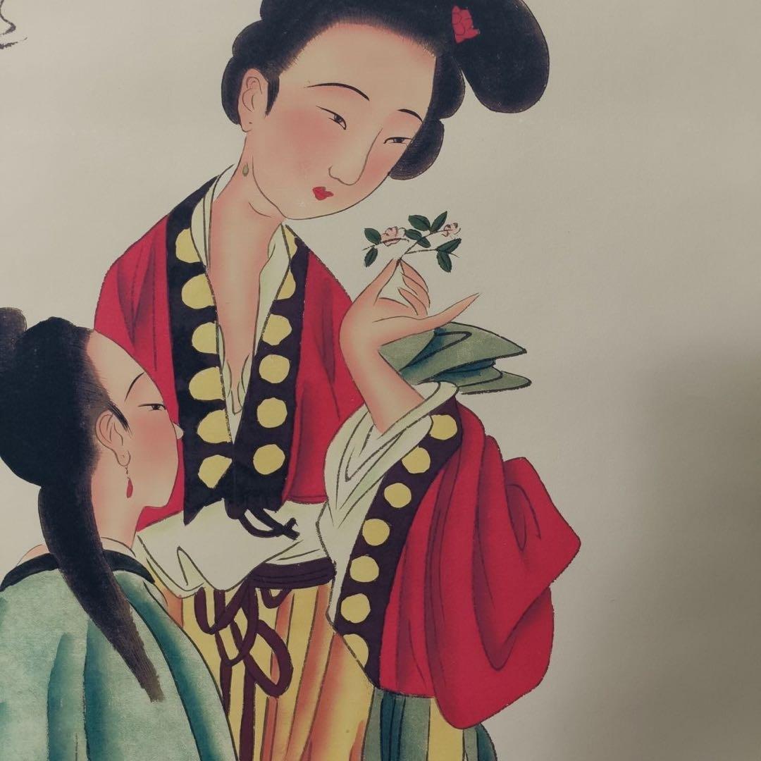 唐寅 拈花仕女 中国画 掛け軸 水墨画 和室 玄関 茶室 壁掛け 美術品